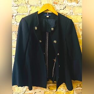 Tommy Hilfiger  Black Snap Front Peplum Line  Blazer With Moderate Bell Sleeve